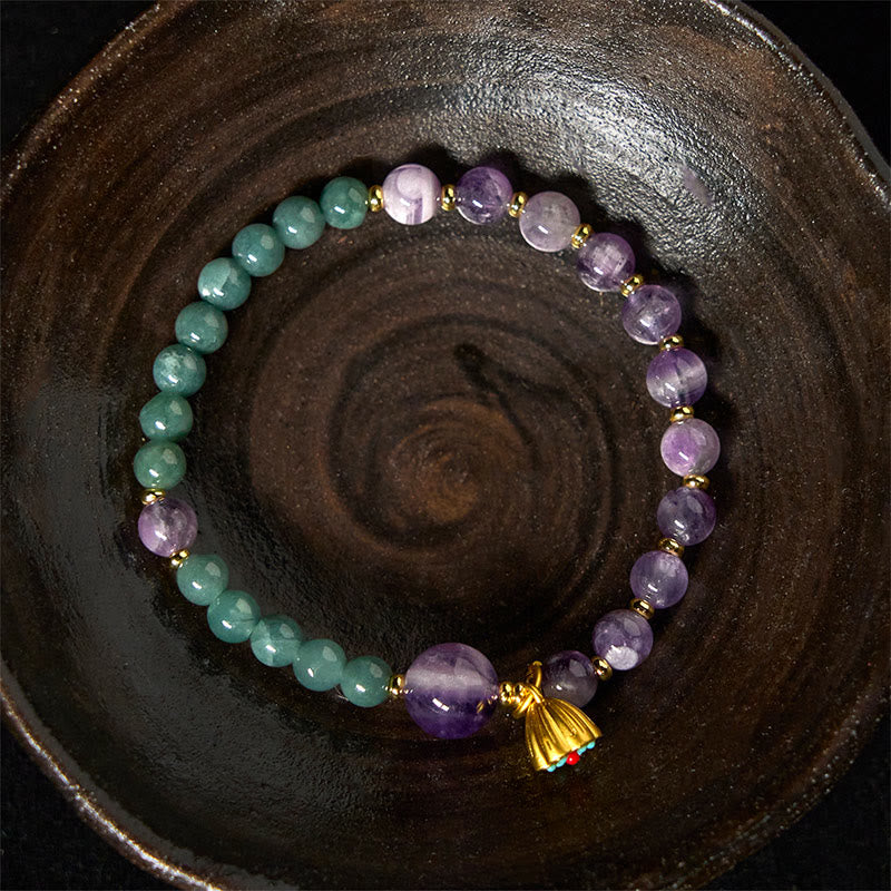 Buddha Stones Natürliches Lotus-Amethyst-Jade-Balance-Armband - image 3