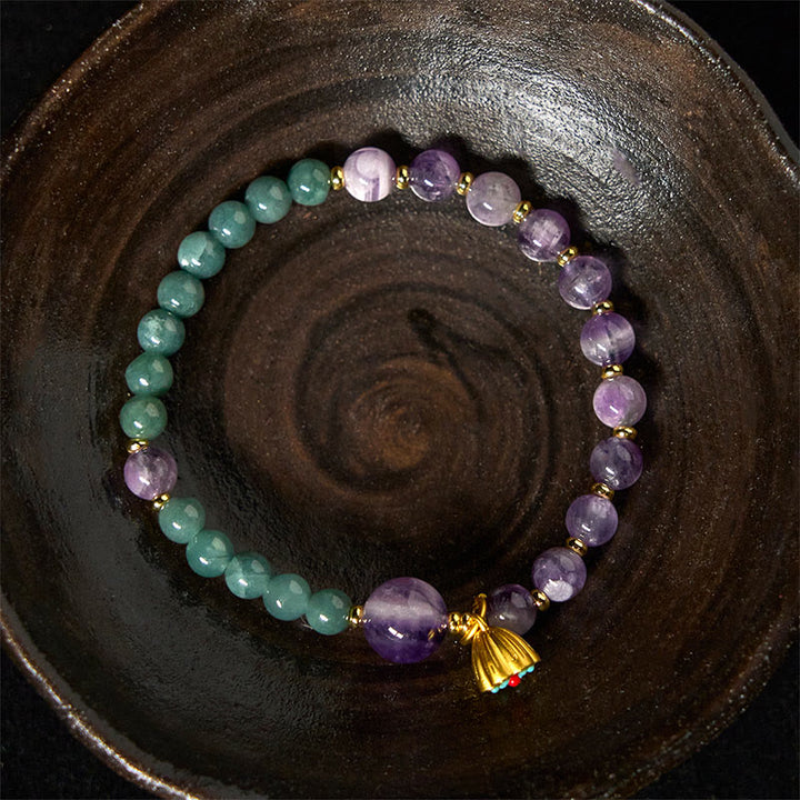 Buddha Stones Natürliches Lotus-Amethyst-Jade-Balance-Armband - image 3
