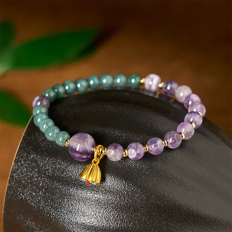 Buddha Stones Natürliches Lotus-Amethyst-Jade-Balance-Armband - image 2