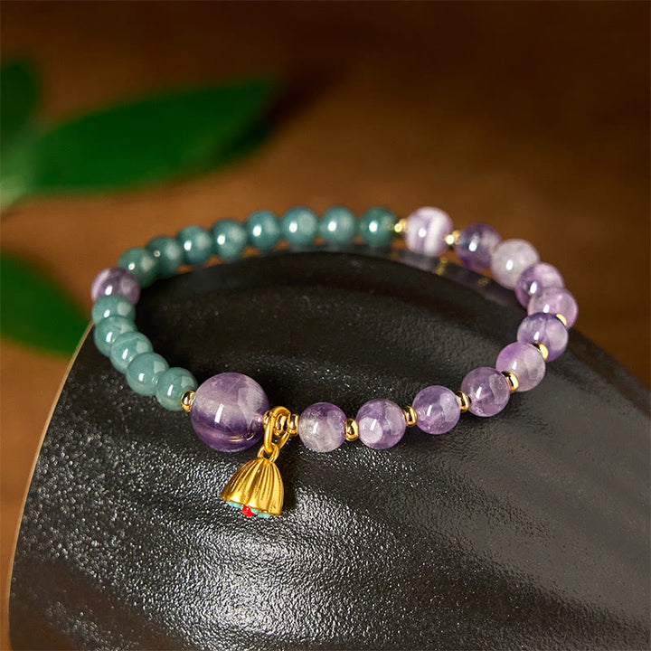 Buddha Stones Natürliches Lotus-Amethyst-Jade-Balance-Armband - image 2