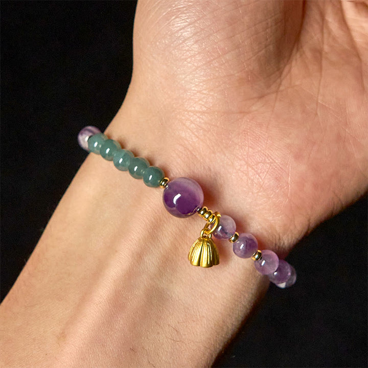 Buddha Stones Natürliches Lotus-Amethyst-Jade-Balance-Armband - image 4