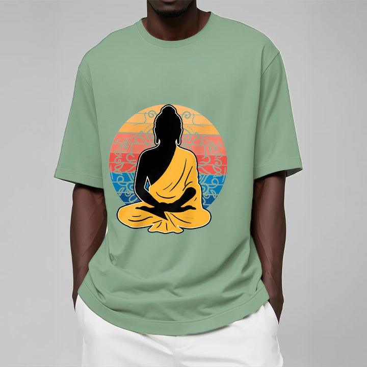 Buddha Stones Lässiges, buntes, meditierendes Buddha-Muster, Baumwoll-T-Shirt - image 16