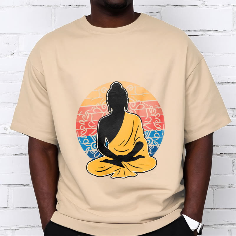 Buddha Stones Lässiges, buntes, meditierendes Buddha-Muster, Baumwoll-T-Shirt - image 10