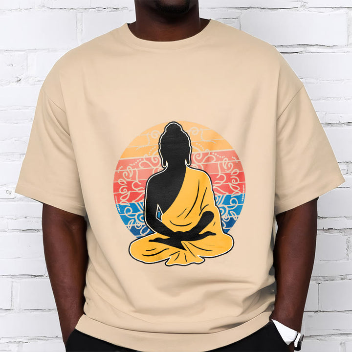Buddha Stones Lässiges, buntes, meditierendes Buddha-Muster, Baumwoll-T-Shirt - image 10