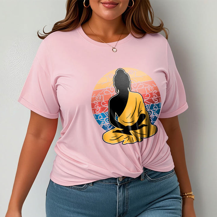 Buddha Stones Lässiges, buntes, meditierendes Buddha-Muster, Baumwoll-T-Shirt - image 14