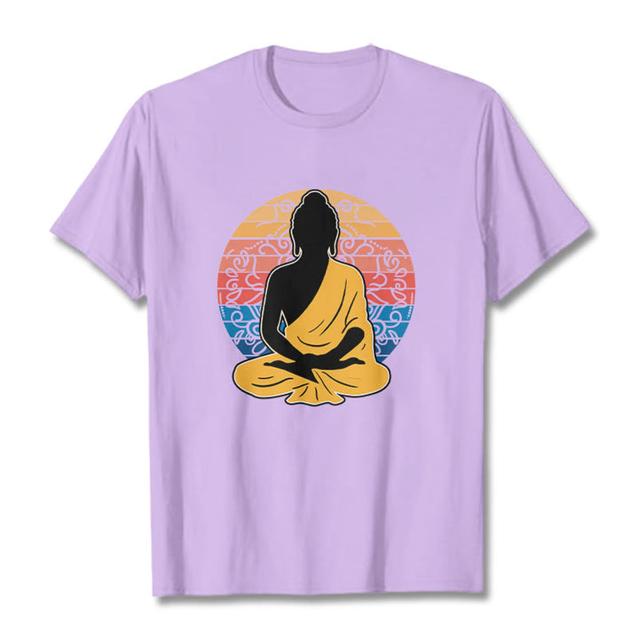 Buddha Stones Lässiges, buntes, meditierendes Buddha-Muster, Baumwoll-T-Shirt - Pflaume - 2XL - image 17