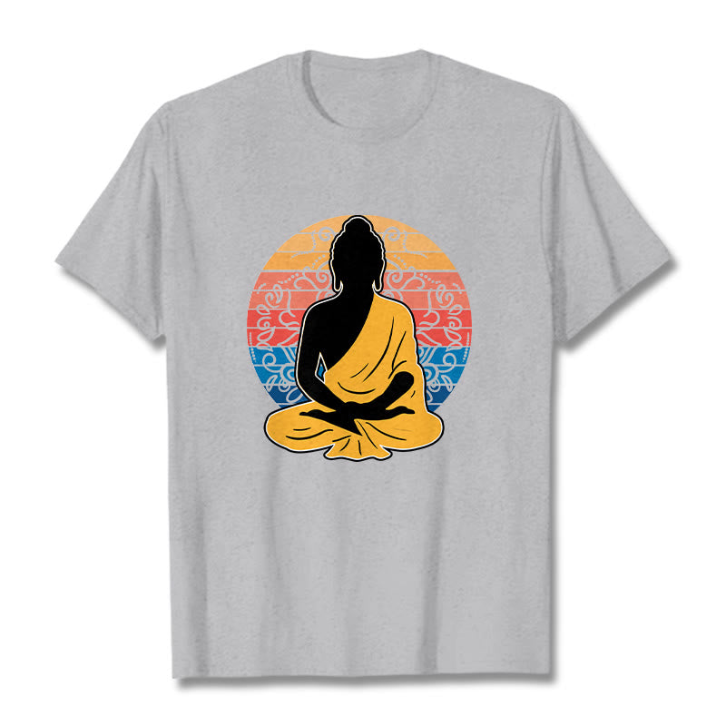 Buddha Stones Lässiges, buntes, meditierendes Buddha-Muster, Baumwoll-T-Shirt - Hellgrau - 2XL - image 20
