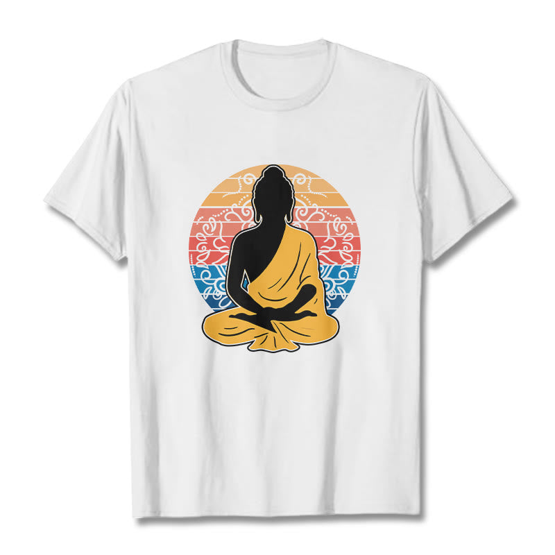 Buddha Stones Lässiges, buntes, meditierendes Buddha-Muster, Baumwoll-T-Shirt - Weiß - 2XL - image 6