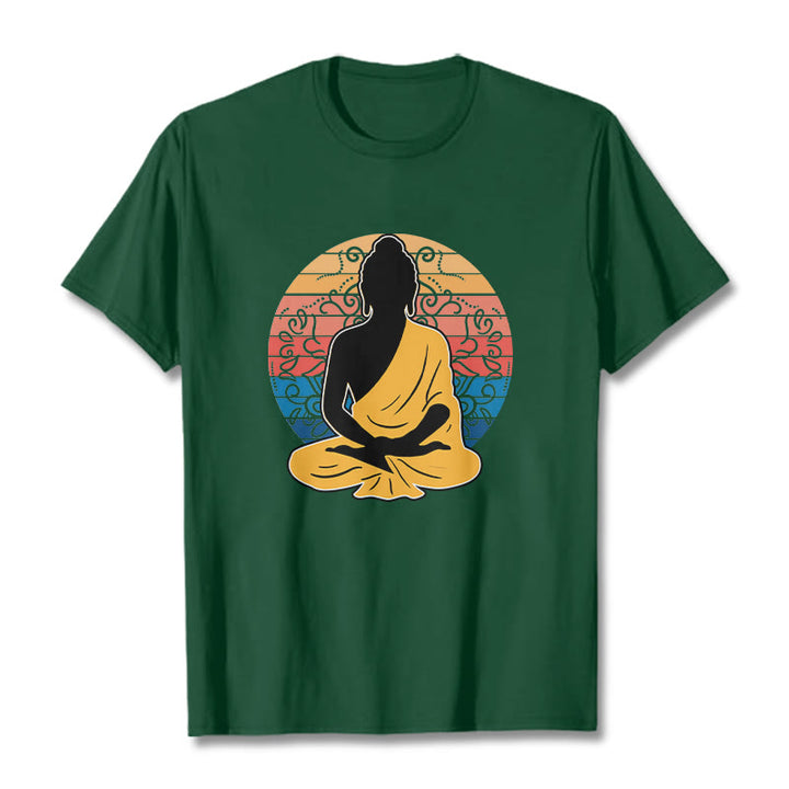 Buddha Stones Lässiges, buntes, meditierendes Buddha-Muster, Baumwoll-T-Shirt - WaldGrün - 2XL - image 11