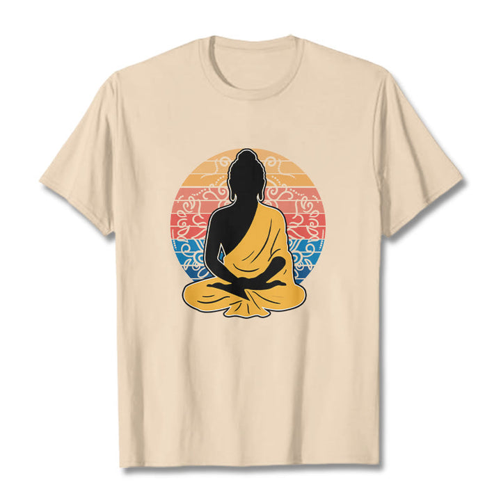 Buddha Stones Lässiges, buntes, meditierendes Buddha-Muster, Baumwoll-T-Shirt - Bisque - 2XL - image 9