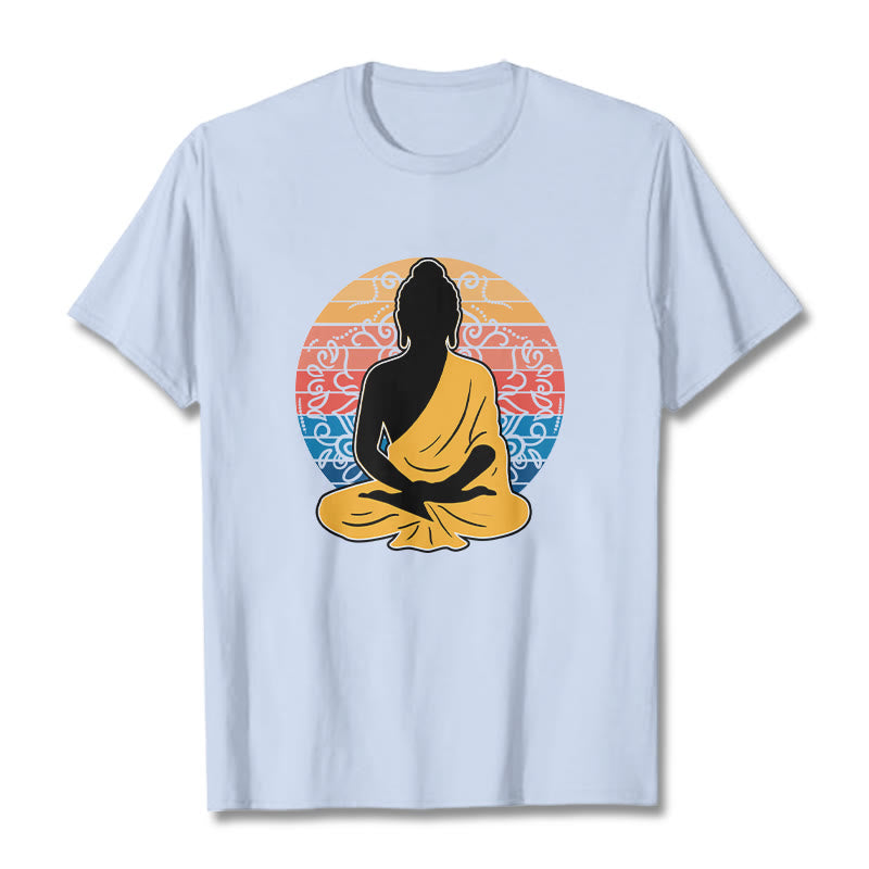 Buddha Stones Lässiges, buntes, meditierendes Buddha-Muster, Baumwoll-T-Shirt - HellCyan - 2XL - image 19
