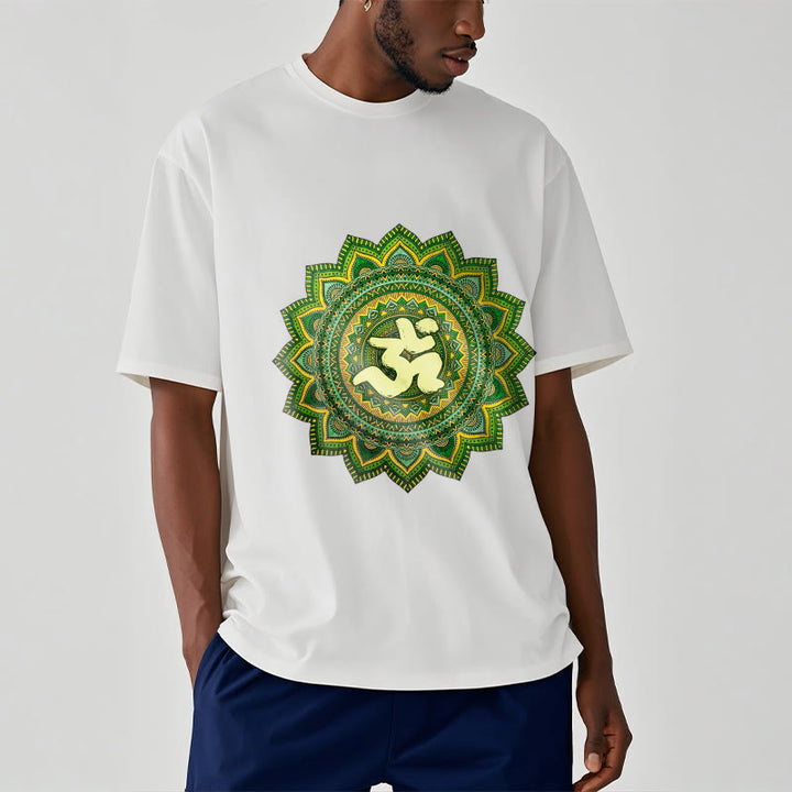 Buddha Stones Casual Grün Mandala Om Symbol Muster Baumwolle T-Shirt - image 2