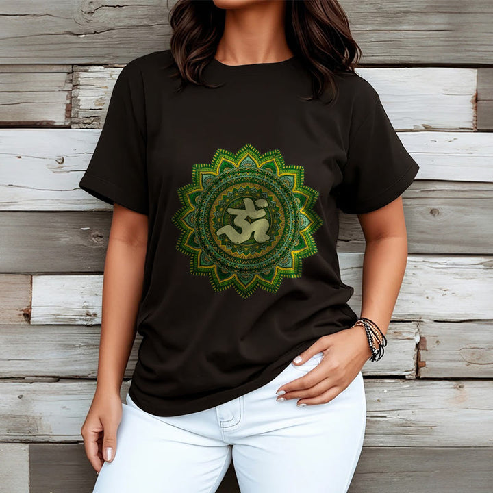 Buddha Stones Casual Grün Mandala Om Symbol Muster Baumwolle T-Shirt - image 7