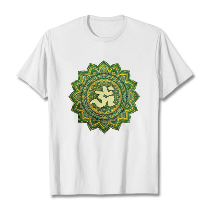 Buddha Stones Casual Grün Mandala Om Symbol Muster Baumwolle T-Shirt - Weiß - 2XL - image 1