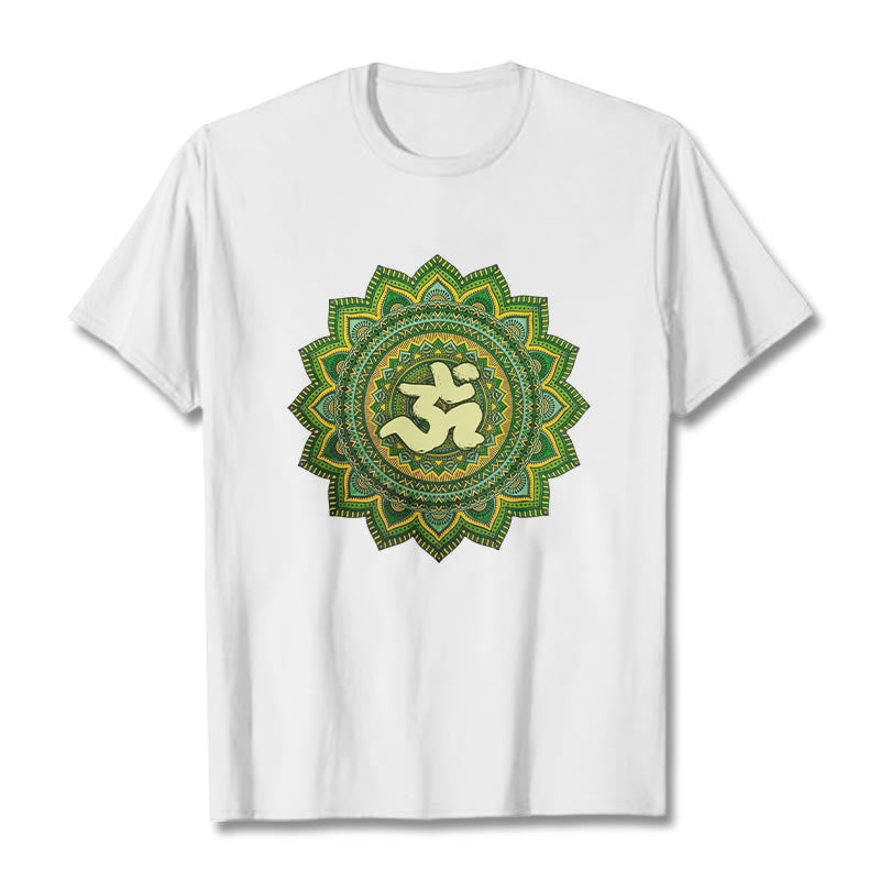 Buddha Stones Casual Grün Mandala Om Symbol Muster Baumwolle T-Shirt - Weiß - 2XL - image 1