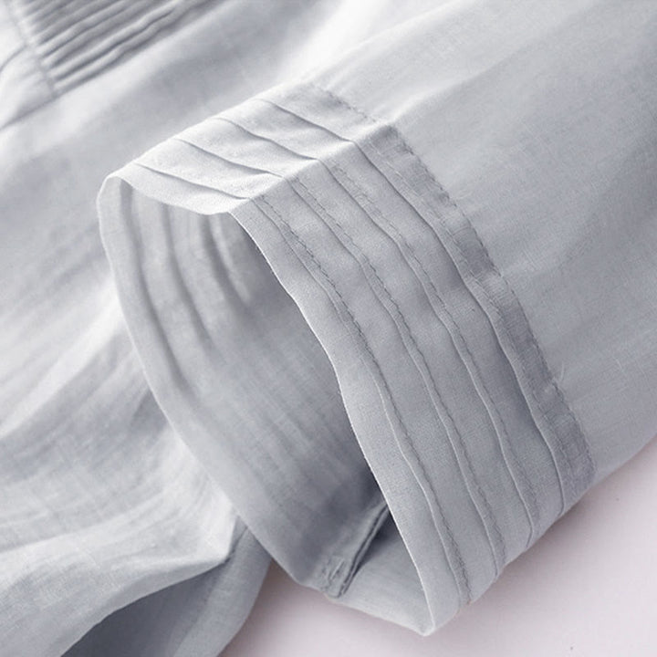 Buddha Stones – Lässiges, schlichtes Midikleid aus Baumwolle mit Akkordeonfalten, V-Ausschnitt, kurzen Ärmeln und Taschen - image 27