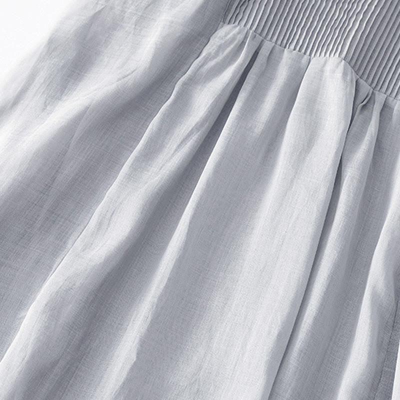 Buddha Stones – Lässiges, schlichtes Midikleid aus Baumwolle mit Akkordeonfalten, V-Ausschnitt, kurzen Ärmeln und Taschen - image 26