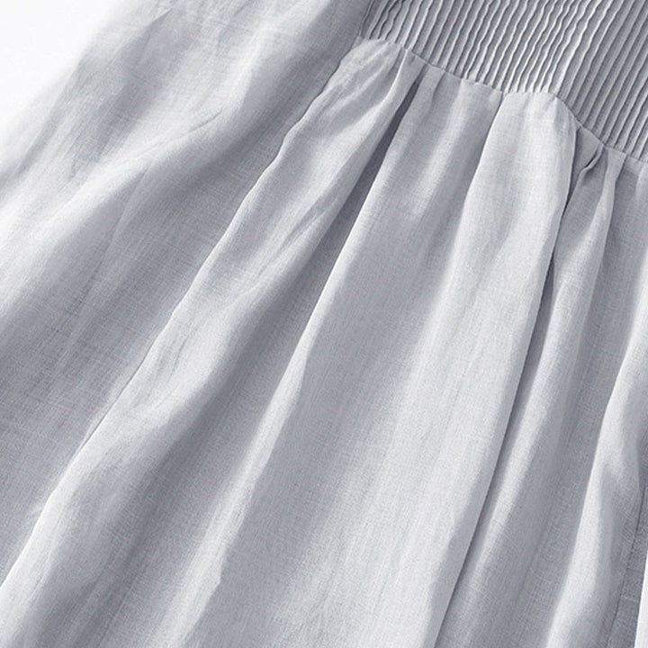 Buddha Stones – Lässiges, schlichtes Midikleid aus Baumwolle mit Akkordeonfalten, V-Ausschnitt, kurzen Ärmeln und Taschen - image 26