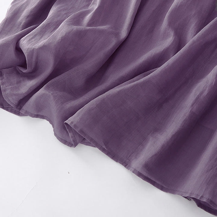 Buddha Stones – Lässiges, schlichtes Midikleid aus Baumwolle mit Akkordeonfalten, V-Ausschnitt, kurzen Ärmeln und Taschen - image 10