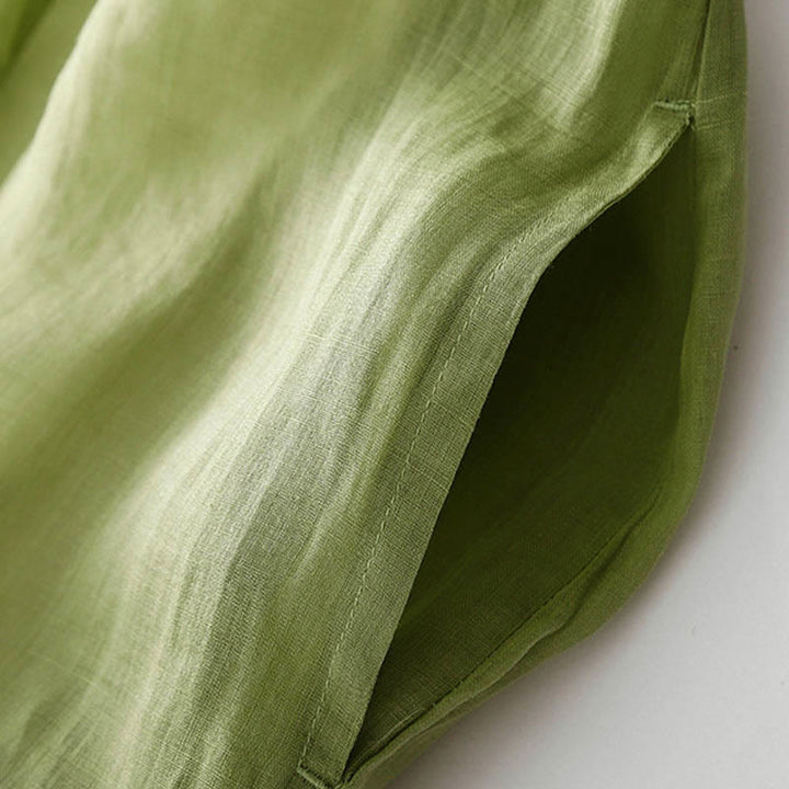 Buddha Stones – Lässiges, schlichtes Midikleid aus Baumwolle mit Akkordeonfalten, V-Ausschnitt, kurzen Ärmeln und Taschen - image 21