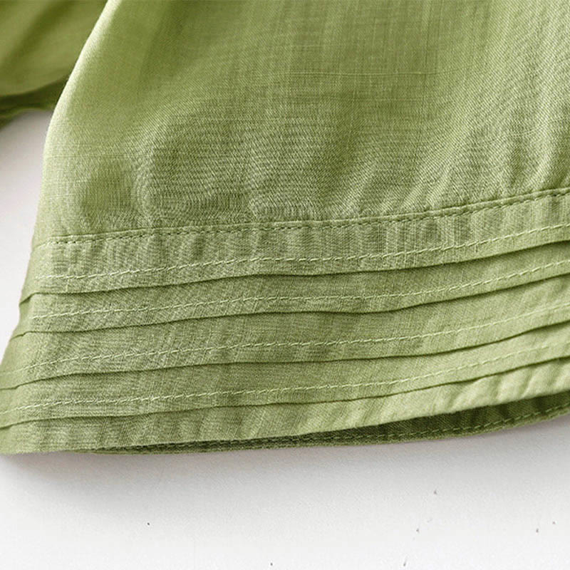 Buddha Stones – Lässiges, schlichtes Midikleid aus Baumwolle mit Akkordeonfalten, V-Ausschnitt, kurzen Ärmeln und Taschen - image 19