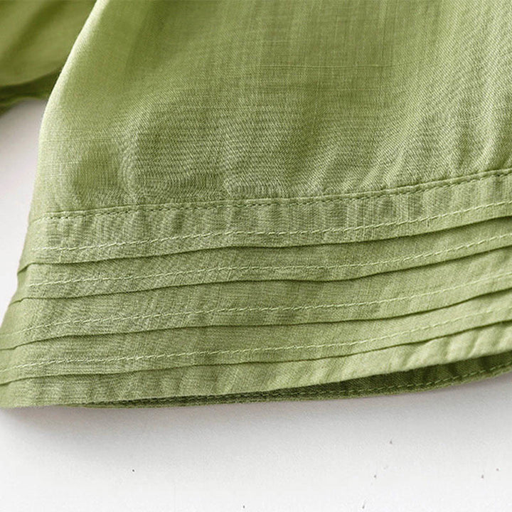 Buddha Stones – Lässiges, schlichtes Midikleid aus Baumwolle mit Akkordeonfalten, V-Ausschnitt, kurzen Ärmeln und Taschen - image 19