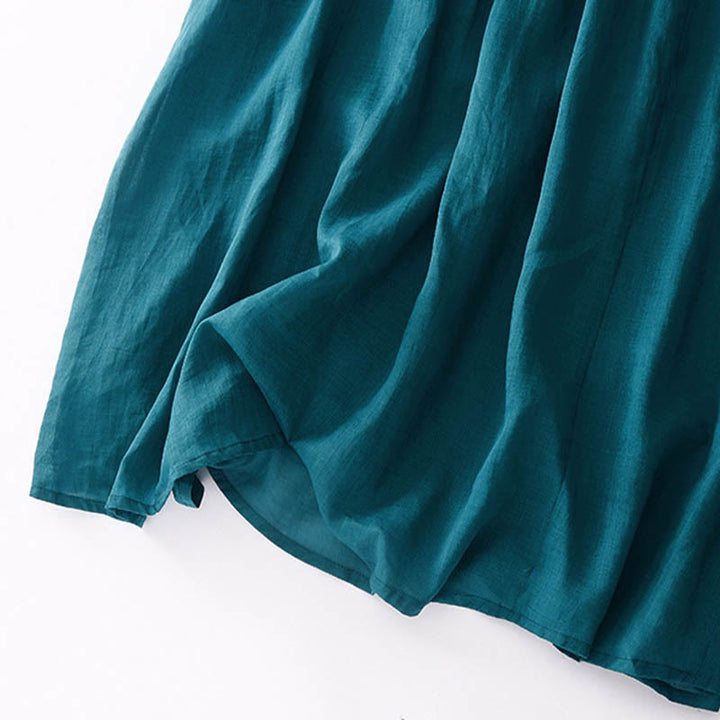 Buddha Stones – Lässiges, schlichtes Midikleid aus Baumwolle mit Akkordeonfalten, V-Ausschnitt, kurzen Ärmeln und Taschen - image 39