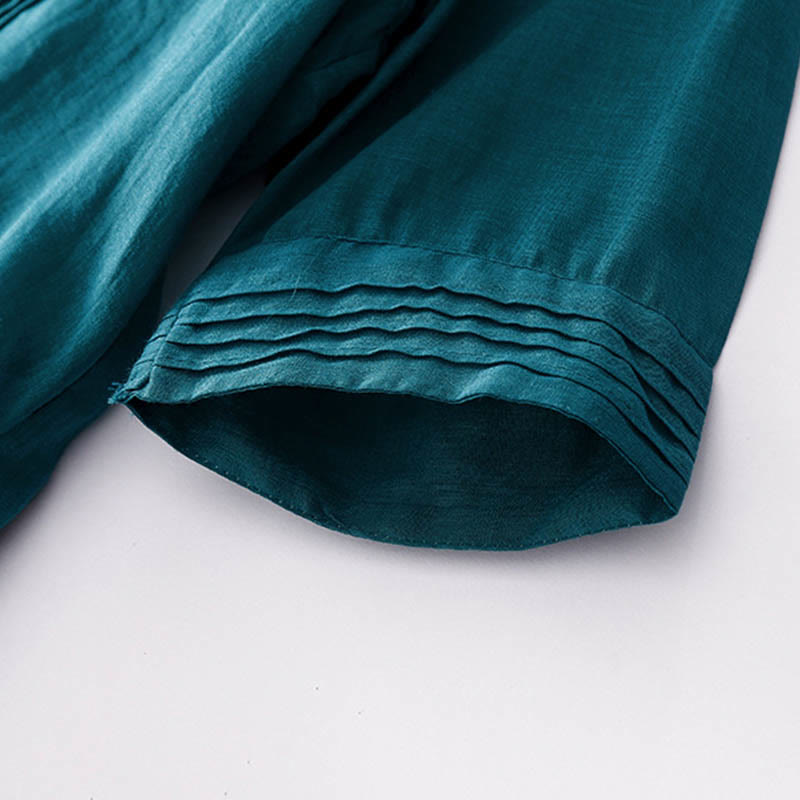 Buddha Stones – Lässiges, schlichtes Midikleid aus Baumwolle mit Akkordeonfalten, V-Ausschnitt, kurzen Ärmeln und Taschen - image 43