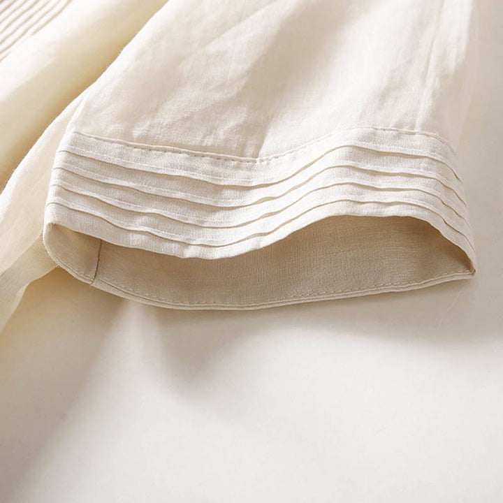 Buddha Stones – Lässiges, schlichtes Midikleid aus Baumwolle mit Akkordeonfalten, V-Ausschnitt, kurzen Ärmeln und Taschen - image 34