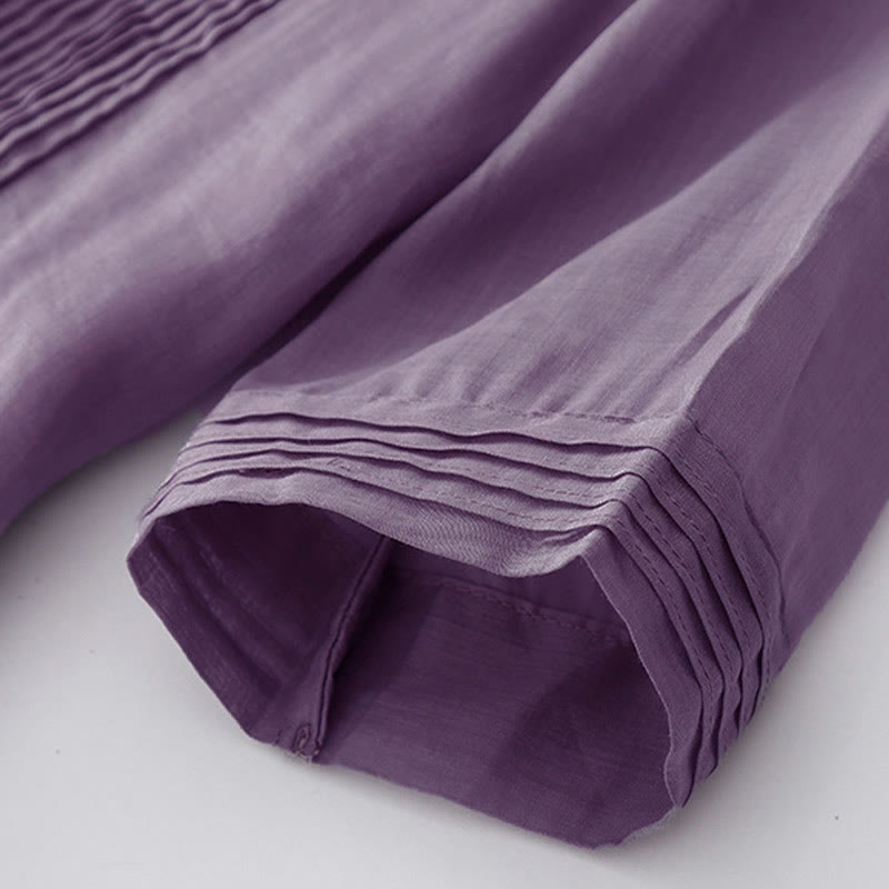 Buddha Stones – Lässiges, schlichtes Midikleid aus Baumwolle mit Akkordeonfalten, V-Ausschnitt, kurzen Ärmeln und Taschen - image 9