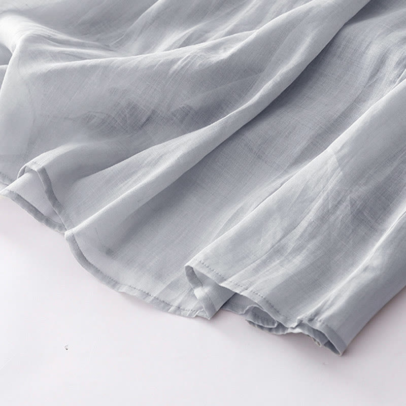 Buddha Stones – Lässiges, schlichtes Midikleid aus Baumwolle mit Akkordeonfalten, V-Ausschnitt, kurzen Ärmeln und Taschen - image 25