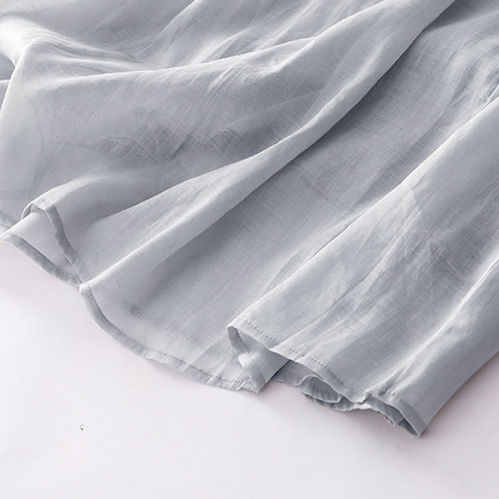 Buddha Stones – Lässiges, schlichtes Midikleid aus Baumwolle mit Akkordeonfalten, V-Ausschnitt, kurzen Ärmeln und Taschen - image 25