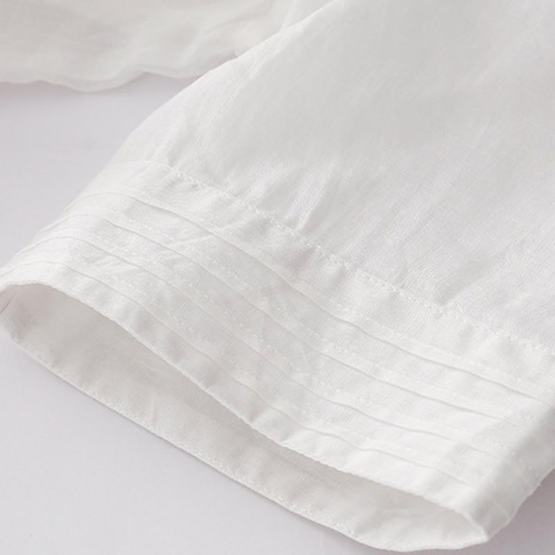 Buddha Stones – Lässiges, schlichtes Midikleid aus Baumwolle mit Akkordeonfalten, V-Ausschnitt, kurzen Ärmeln und Taschen - image 51