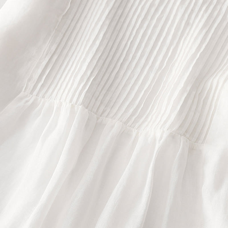 Buddha Stones – Lässiges, schlichtes Midikleid aus Baumwolle mit Akkordeonfalten, V-Ausschnitt, kurzen Ärmeln und Taschen - image 46