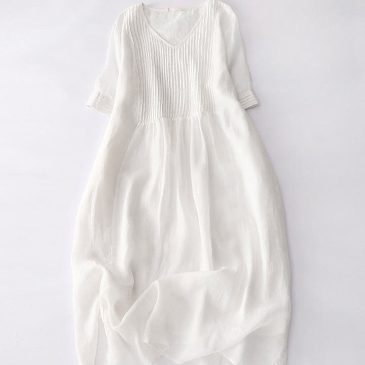 Buddha Stones – Lässiges, schlichtes Midikleid aus Baumwolle mit Akkordeonfalten, V-Ausschnitt, kurzen Ärmeln und Taschen - Schnee - US14, UK/AU18,EU46 (2XL) - image 45