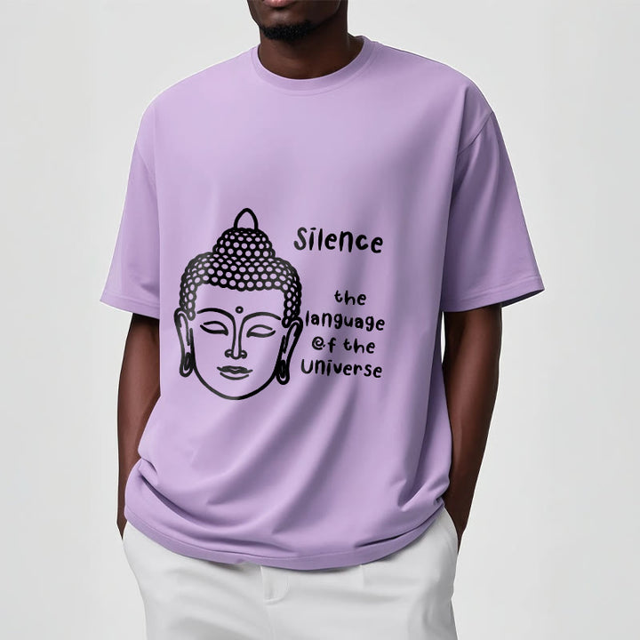Buddha Stones Lässiges Baumwoll-T-Shirt mit meditierendem Buddha-Kopf-Muster - image 18