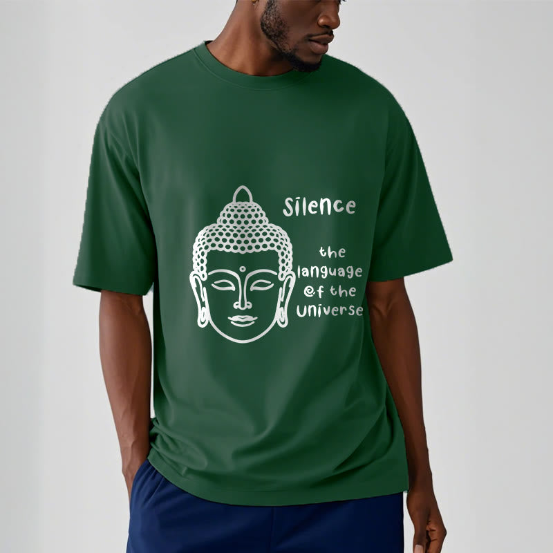 Buddha Stones Lässiges Baumwoll-T-Shirt mit meditierendem Buddha-Kopf-Muster - image 12