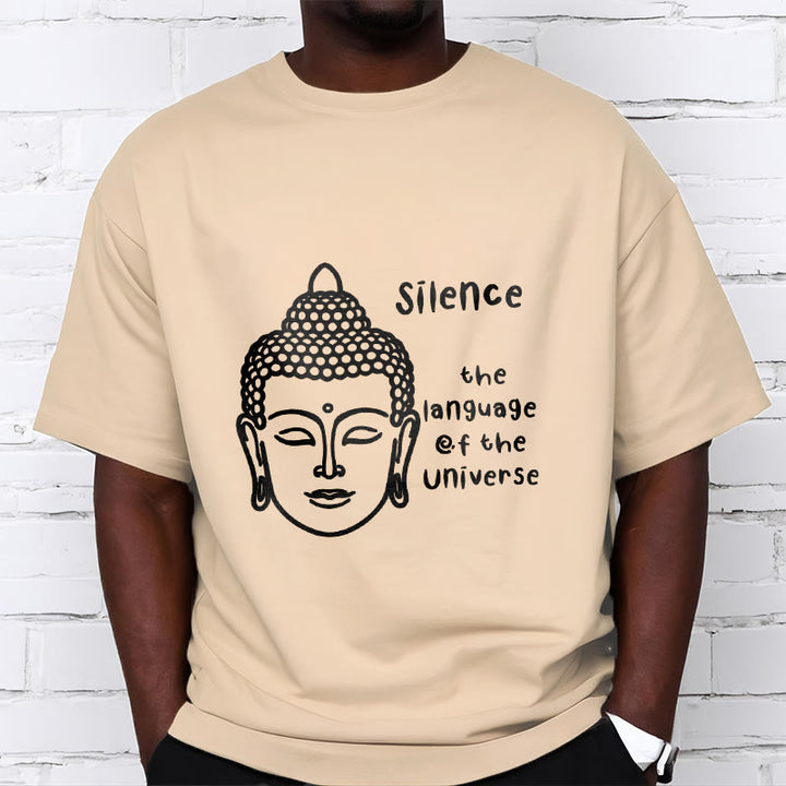 Buddha Stones Lässiges Baumwoll-T-Shirt mit meditierendem Buddha-Kopf-Muster - image 10