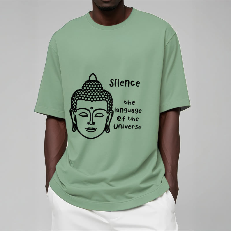 Buddha Stones Lässiges Baumwoll-T-Shirt mit meditierendem Buddha-Kopf-Muster - image 16