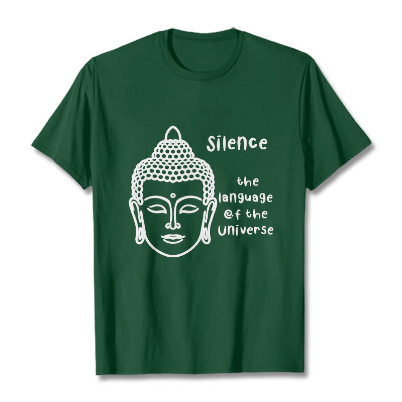 Buddha Stones Lässiges Baumwoll-T-Shirt mit meditierendem Buddha-Kopf-Muster - Waldgrün - 2XL - image 11