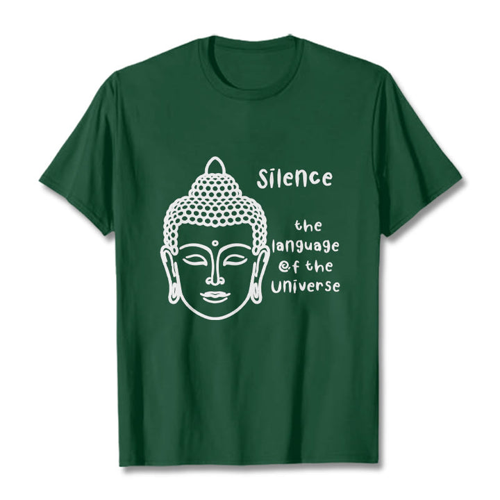 Buddha Stones Lässiges Baumwoll-T-Shirt mit meditierendem Buddha-Kopf-Muster - Waldgrün - 2XL - image 11