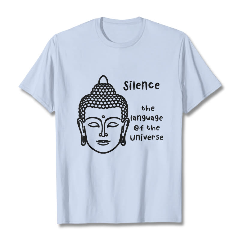 Buddha Stones Lässiges Baumwoll-T-Shirt mit meditierendem Buddha-Kopf-Muster - HellCyan - 2XL - image 19