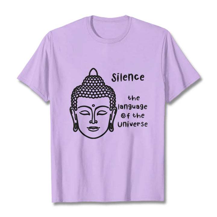 Buddha Stones Lässiges Baumwoll-T-Shirt mit meditierendem Buddha-Kopf-Muster - Pflaume - 2XL - image 17