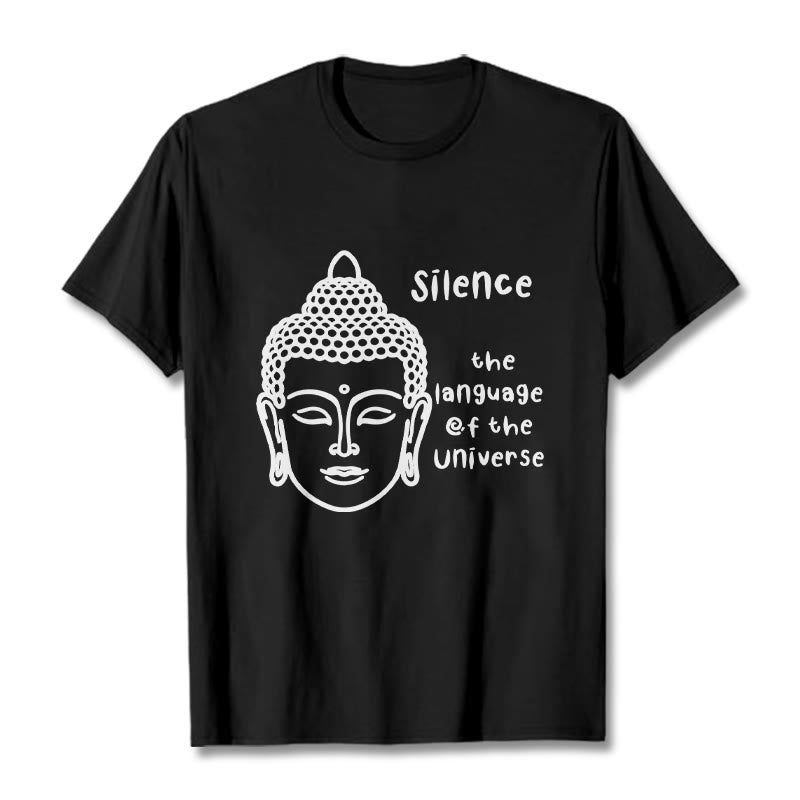 Buddha Stones Lässiges Baumwoll-T-Shirt mit meditierendem Buddha-Kopf-Muster - Schwarz - 2XL - image 1