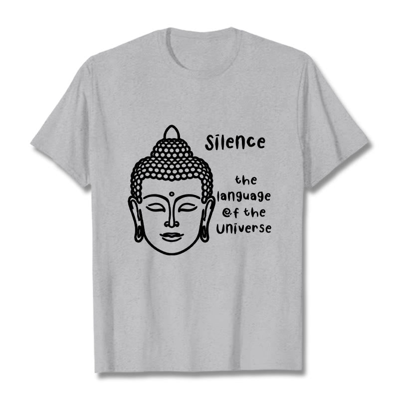 Buddha Stones Lässiges Baumwoll-T-Shirt mit meditierendem Buddha-Kopf-Muster - Hellgrau - 2XL - image 20