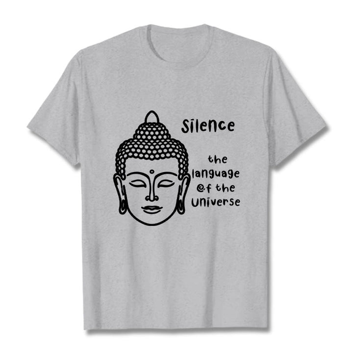 Buddha Stones Lässiges Baumwoll-T-Shirt mit meditierendem Buddha-Kopf-Muster - Hellgrau - 2XL - image 20