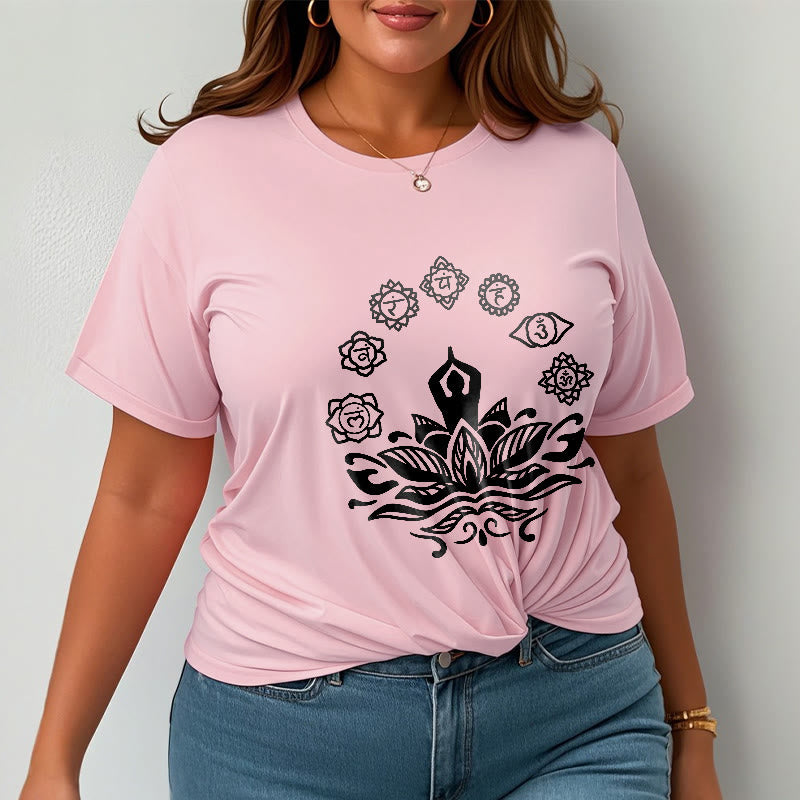 Buddha Stones Lässige meditierende Figur Lotusblume Sieben Chakren Muster Baumwoll-T-Shirt - image 14