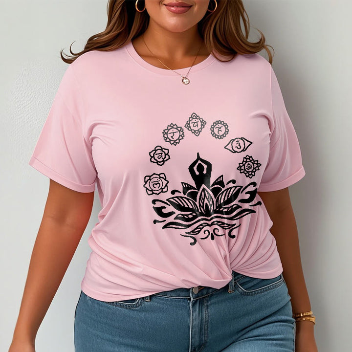 Buddha Stones Lässige meditierende Figur Lotusblume Sieben Chakren Muster Baumwoll-T-Shirt - image 14