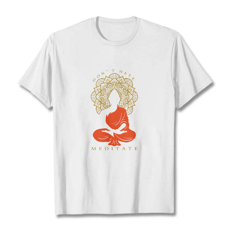Buddha Stones Lässiges meditatives Buddha-Mandala-Muster Baumwoll-T-Shirt - Weiß - 2XL - image 6