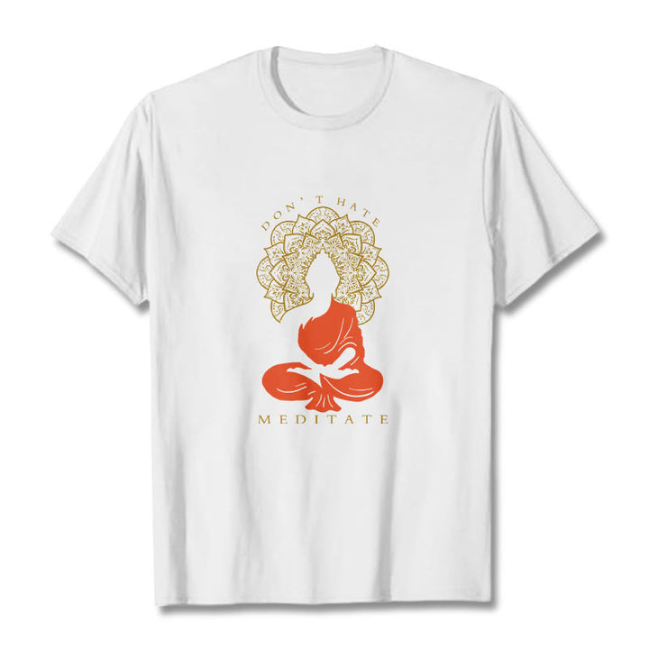 Buddha Stones Lässiges meditatives Buddha-Mandala-Muster Baumwoll-T-Shirt - Weiß - 2XL - image 6